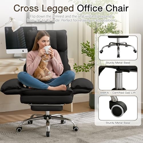 JOMEED Cloud Cross Legged Office Chair with Footrest and Flip Armrest,Black - Image 5