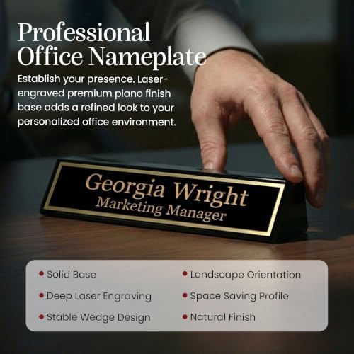 Gem Awards Custom Name Plate for Desk, Black Piano Insert, 2x10 Inch - Image 2