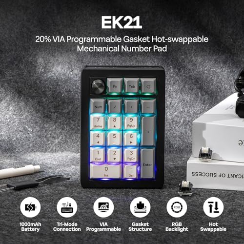 EPOMAKER EK21 VIA Gasket Number Pad w/ 1000mAh Battery, BT 5.0/2.4GHz/Wired - Image 2