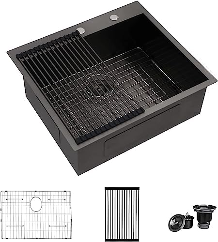 25 Inch Black Drop In 16 Gauge Stainless Steel Kitchen Sink by Couoko