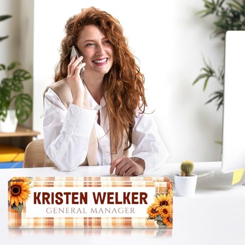 Custom Office Name Plate for Desk - Desk Name Plate Personalized Gifts for Coworkers, Boss, Employees, Teacher, Nurse - Office Desk Decor for Women Men - Employee Appreciation Gifts (Yellow Grid) - Image 3