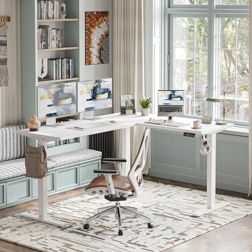 TIQLAB L Shaped Standing Desk Adjustable Height, Electric Corner Standing Desk, 63 x 55 inch Sit Stand Computer Table with Splice Board, White - Image 6