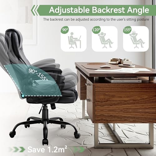 Ergonomic Office Chair with High Back, Comfy Desk Chair, Adjustable Executive Office Chair for Home Office, Big and Tall Computer Chair Heavy Duty, Set of 2, Faux Leather Black - Image 4
