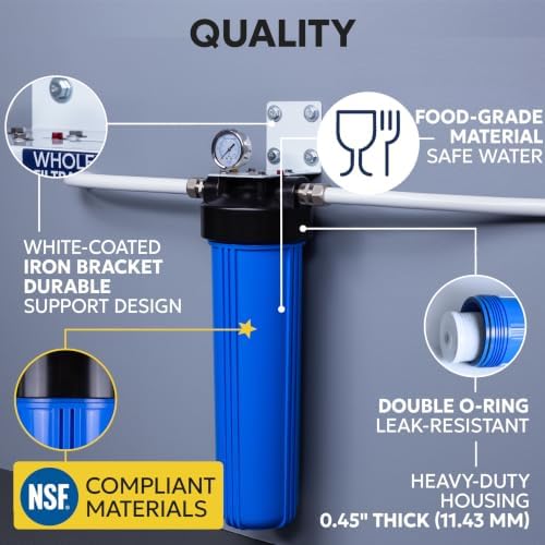 Aquaboon Whole House Water Filter System for Well Water with 20x4.5 Iron & Manganese Water Purification Cartrige | NSF Certified, Pressure Gauges & Releas, Wrench, Bracket 1" NPT - Image 3