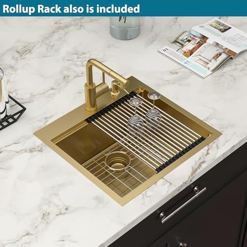 21 Inch Gold Drop In Outdoor Bar Sink with Faucet - Image 6
