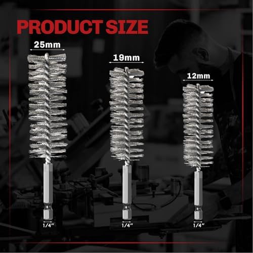 6PCS 304 Stainless Steel Bore Brush Copper Pipe Cleaner, Twisted Wire Drill Brush,1/4 Inch Hex Shank S2 Steel Handle, for Power Drill Plumbing Tools,4-3/4”,7-1/2”,9-3/4”,12mm, 19mm, 25mm - Image 2