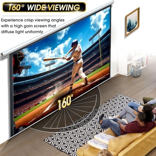 Aoxun 140 Inch Pull Down Projector Screen, HD 4K 16:9 Motorized Retractable Projector Screen for Indoor and Outdoor with Remote Control, Manual Projection Screen for Home Theater or Office, Black - Image 6