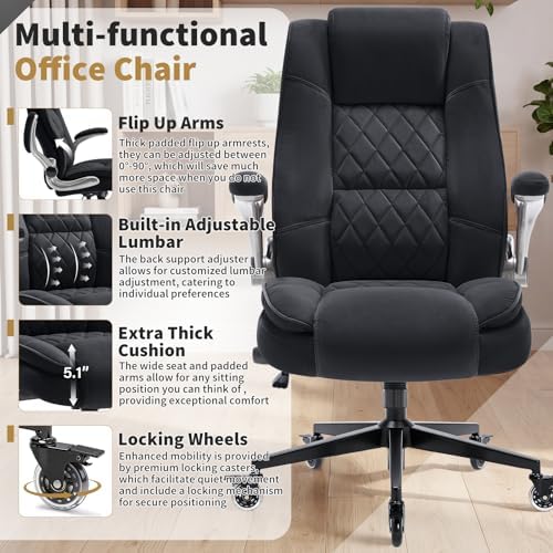Fabric High Back Office Chair, Thick Padded Ergonomic Computer Desk Chair - Image 4