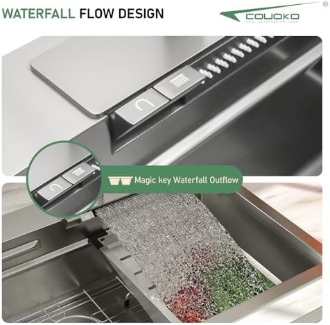 33 Inch Drop In Workstation Waterfall Kitchen Sink with Accessories - Image 4