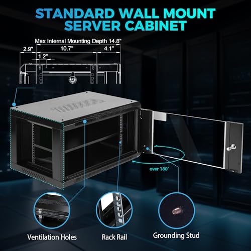 6U Wall Mount Server Rack, 450mm Deep Network Cabinet for Home Lab - Image 3