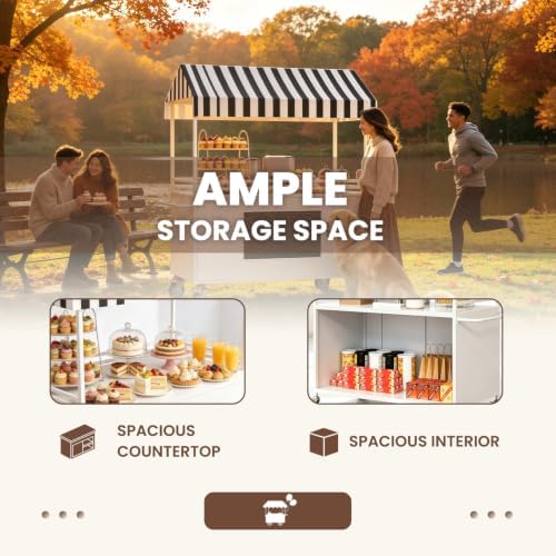 Mobile Food Cart with LED Lights & Canopy, Portable Vendor Display Stand with Lockable Wheels, Commercial Food Kiosk for Markets, Street Vending, Flea Markets, Weddings, Hotels & Snack Events - Image 4