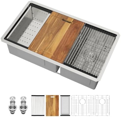 33 Undermount Kitchen Sink Stainless Steel 16 Gauge Double Bowl Low Divide by Kichae