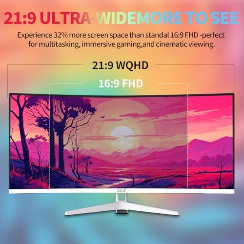 34'' Ultrawide Curved Monitor-WQHD 3440x1440 Resolution,100Hz, IPS Panel, Built-in Speakers,3800R Curvature,HDR10,AMD FreeSync Premium,21:9 Aspect Ratio,Low Blue Light,Flicker-Free Technology-White - Image 3