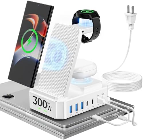 300W Wireless Charger for Samsung,Zutspzss 10 in 1 Wireless Charging Station, 65W USB C Fast Charging Stand for Samsung S25 Ultra/S24/S23/S22/Z Fold,Galaxy Watch Ultra7/6/5,Galaxy Buds,White by Zutspzss