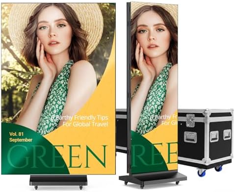 90 inch LED Digital Signage, P1.86 Tri-Fold Dual-Sided Foldable LED Poster Screen with Flight Case, GOB Commercial Advertising Display Screen Kiosk, WiFi/USB/HDMI, for Store, Rentals, Events by RIXZSIW