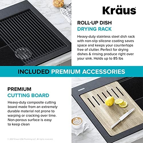 KRAUS Bellucci Workstation 33 in. Drop In Single Bowl Granite Kitchen Sink in Metallic Gray with Accessories, KGTW2-33MGR - Image 6