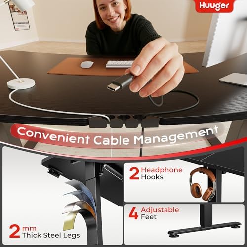 Huuger 39 X 24 Inch Electric Standing Desk with Power Outlets and USB-C Port, Height Adjustable Desk, Sit Stand Desk for Home Office, Computer & Gaming Desk with 3 Presets, Stable Steel Frame, Black - Image 6