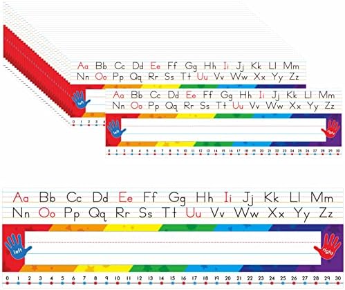 40 PCS Desk Nameplates, Waterproof Desk Name Tags with Alphabet, Number Line 1-30 Traditional Manuscript Name Plate for Classroom School Student (12” x 3.5”) by Gethelud