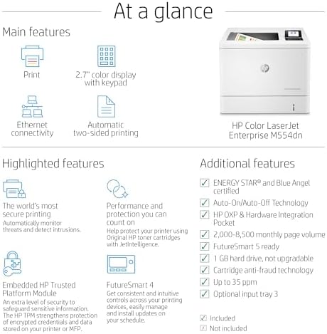 HP Color LaserJet Enterprise M554dn Printer, Automatic Duplex Printing, Gigabit Ethernet Connectivity, Enterprise Security Features, Fast 35 PPM Business Office Printer 7ZU81A (Renewed) - Image 7