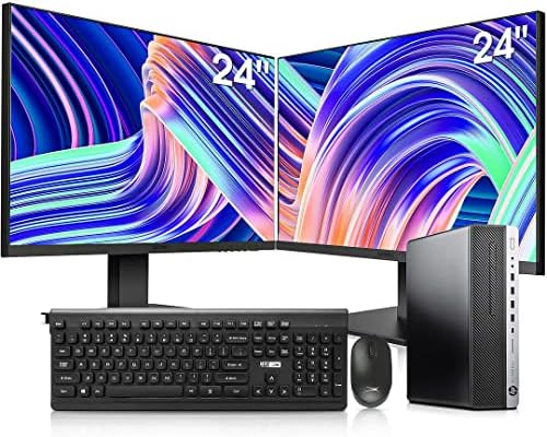 HP Elitedesk 800 G3 SFF Desktop PC - Intel i7-6700,32GB RAM,512GB NVMe SSD + 2TB HDD, Wi-Fi 6 AX200,24-Inch 2 Monitors, Wireless Keyboard & Mouse,Windows 10 Pro (Renewed), Black/Silver by Amazon+Renewed