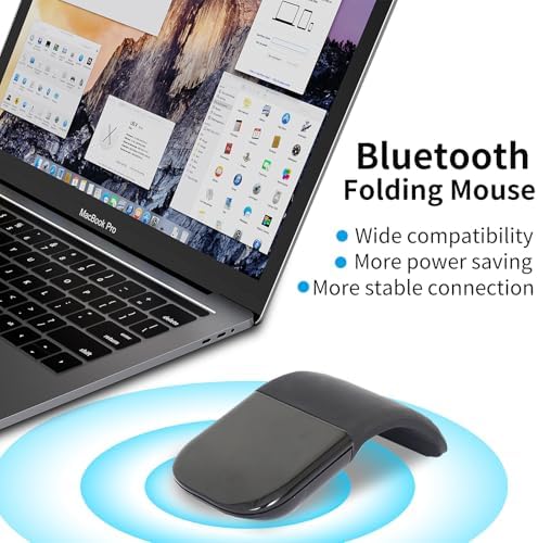 Bluetooth Arc Touch Mouse, Ultra-Thin Portable Folding Travel Mouse whitout USB Dongle, Quiet Click, Powered by AAA Batteries, Foldable Wireless Mice for Laptop PC Chromebook Tablet Mac iPad - Black - Image 7