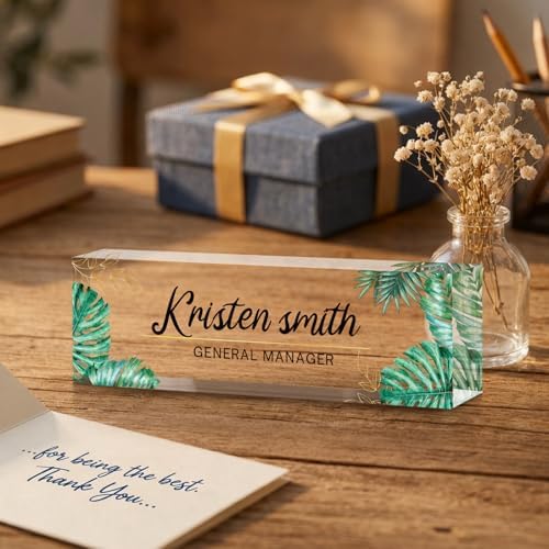 Personalized Name Plate for Desk Custom Desk Name Plate Acrylic Office Desk Accessories Decor for Women Teacher Nurse Boss Employee Appreciation Gifts for Mother Monstera Name Plates - Image 3
