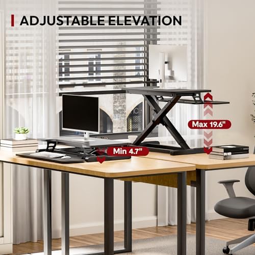 SANODESK Standing Desk Converter 28" Desk Riser for Home Office, Compact Sit Stand Desktop Workstation for Laptop & Monitor, Ergonomic Height Adjustable Riser, Black - Image 4