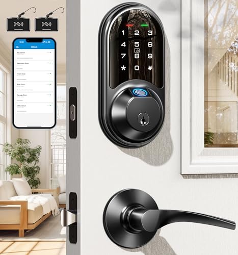 Veise RZ07B Fingerprint Smart Lock with 2 Lever Handle Set, Matte Black by Veise