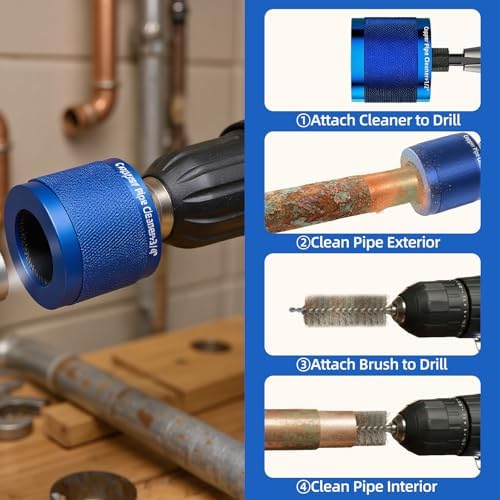 Copper Pipe Cleaner Kit, 1/2" 3/4" 1" Drill Tube Cleaning Tool - Image 6
