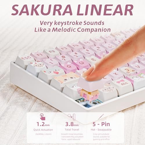 ZORNHER ZH100 Wireless Cat Mechanical Keyboard,98% Pink Cute Creamy Keyboard with Number Pad,Full Size Girly Kitty Gaming Keyboard,Meow Meow Squad Keycaps,Creamy Souding Linear Switches - Image 4