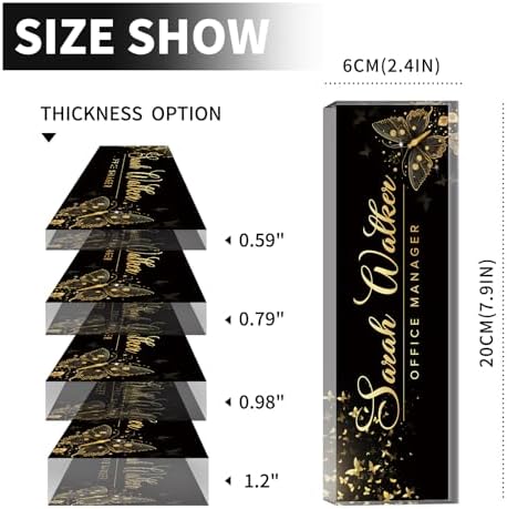 Custom Name Plate for Desk - Desk Name Plate Personalized - Acrylic Office Desk Accessories - Appreciation Gifts for Coworkers Employee Teacher Staff Boss - Office Decor for Women Men (Gold Butterfly) - Image 6