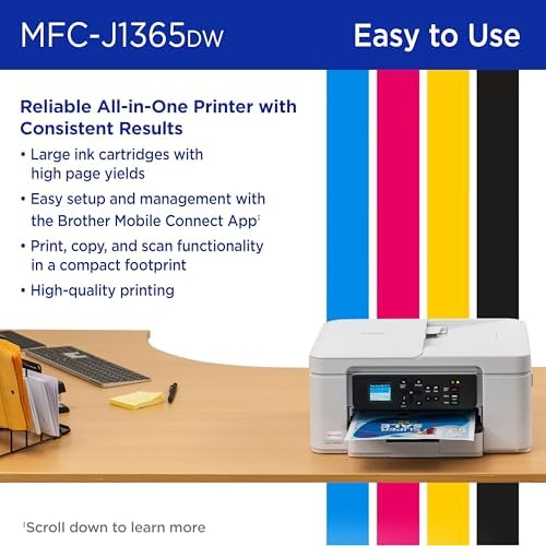 Brother INKvestment 1365 Wireless Color Inkjet All-in-One Printer with Automatic Duplex Printing and 1.8” Color Display | Includes Refresh Subscription Trial(1) (MFC-J1365DW) - Image 5