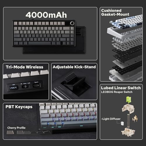 EPOMAKER X Aula F75 MAX Wireless Mechanical Keyboard with TFT Screen and Knob, Gasket Gaming Keyboard in 75% Layout, Hot Swappable, RGB Backlight, for PC/Mac/Linux (Black Gradient) - Image 2