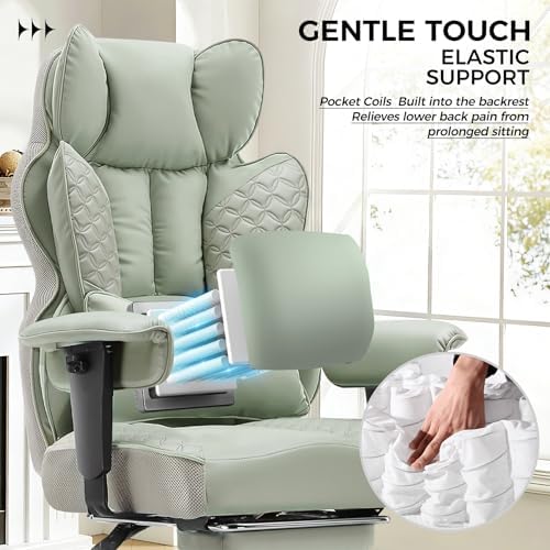 COMHOMA Big and Tall Office Chair Heavy Duty Wide Ergonomic Gaming Chair with Deluxe Embossing Designed Leather with Foot Rest,145°Reclining Adjustable Armrests Pocket Spring Back Support and Pillow - Image 4