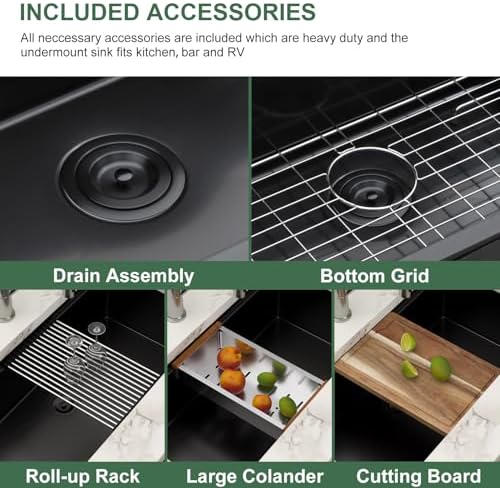 30 Inch Black Undermount Workstation Kitchen Sink with Accessories - Image 5
