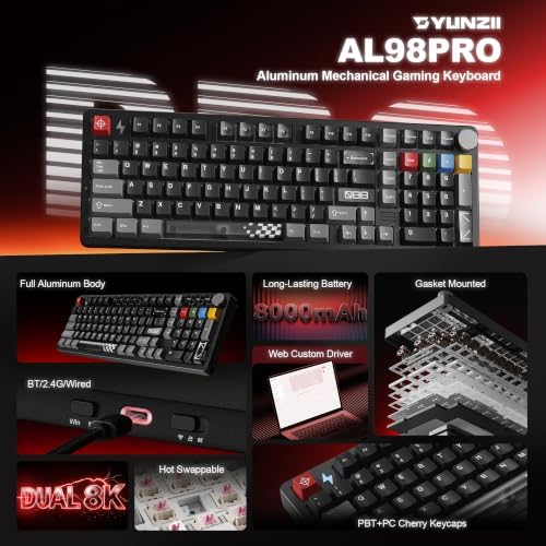 YUNZII AL98 PRO Aluminum Wireless Mechanical Keyboard(Black,Cocoa Cream V2) - Image 2