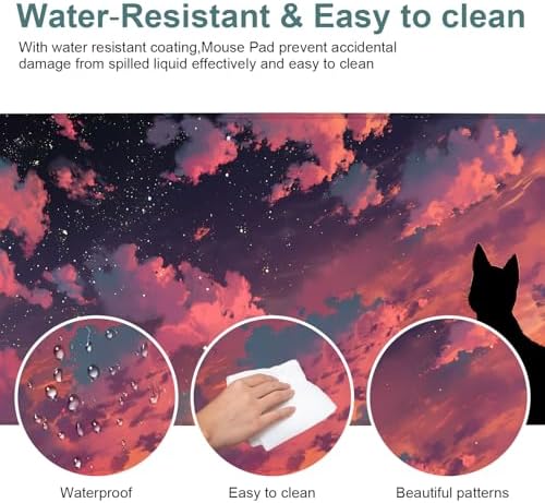 Cat Gaming Mouse Pad 31.5"x11.8" Large Extended Pad Desk Mat Anti-Slip Rubber Base & Durable Stitched Edges for Gamers Smooth Mouse Pad Writing Surface for Desk Office/Home - Image 5