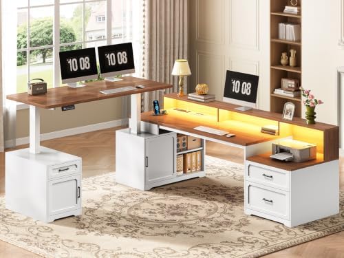 SEDETA Farmhouse L Shaped Standing Electric Desk with Storage, White - Image 3