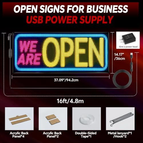 Rayhome Dual Row LED Open Sign, 37"x14" Colorful Huge Bright Advertising Open Signs for Business, Programmable Electric Scrolling Display with Remote for Business Store Bar Hotel - Image 7