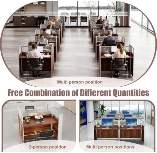 Modular Office Cubicle Desk Workstation with Privacy Panels and Cable Management, 2-Person Long Computer Desk for Commercial Workspace, Sound Dampening Partition Wall (Walnut, 47.2IN) - Image 3
