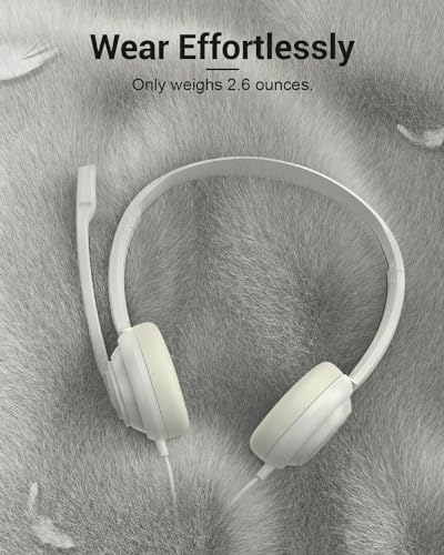 NUBWO HW02 USB Computer Headset with Clear Chat Microphone, Lightweight On-Ear Wired Headset for MS Teams, Skype, Webinars, Call Center and More -White - Image 3