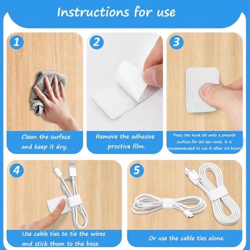 Under-Desk Cable Management Kit: 20 Adhesive & 100 Zip Ties(White) - Image 4