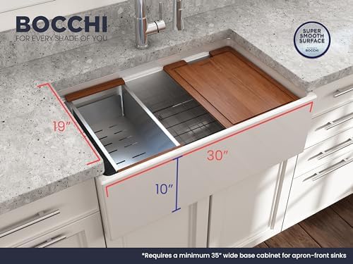BOCCHI Contempo Workstation Apron Front Step Rim Fireclay 30 in. Single Bowl Kitchen Sink with Accessories in White - Image 2