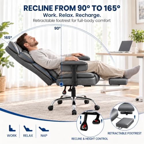 Big & Tall Office Chair 400 LBS with Lumbar Support & Footrest - Image 4