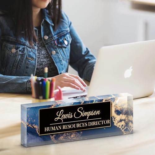 Desk Name Plate Personalized, Desk Double sided pattern Name Plate Personalized Office Desk Decor for Women and Men, Teacher Nurse Boss Employee Appreciation Gifts (Blue Marble, Customized) - Image 6