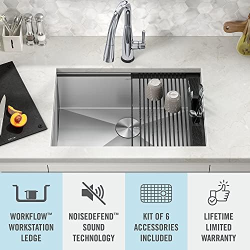 DELTA FAUCET Rivet 27-Inch Workstation Kitchen Sink Undermount 16 Gauge Stainless Steel Single Bowl with WorkFlow Ledge and Chef’s Kit of 6 Accessories, 95B931-27S-SS - Image 2