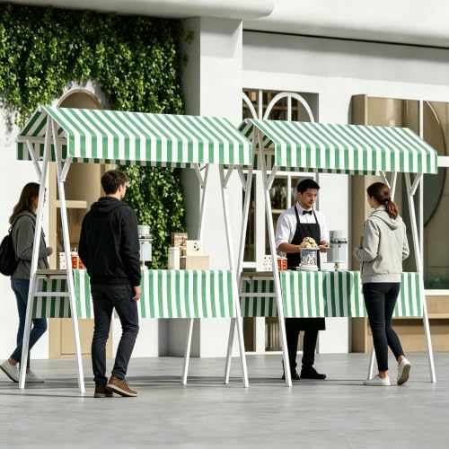 Outdoor Vendor Cart with Canopy, Green Farmers Market Stand - Image 3