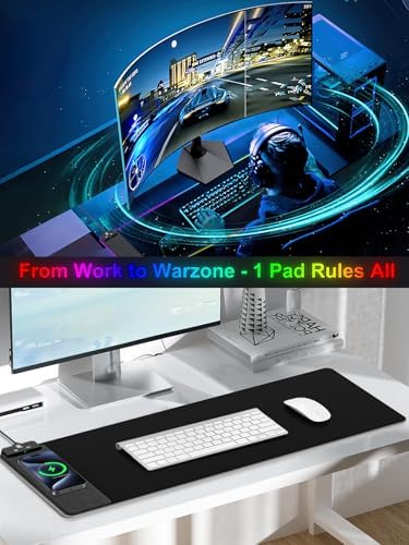 RGB Gaming Mouse Pad with Fast Wireless Charger, LED Extended Desk Mat, Home Office Large Desk Pad with Ultra-Smooth Surface, Non-Slip Base, Waterproof Keyboard Pad (Black) - Image 6