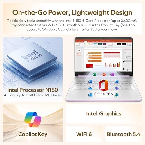 HP Stream 14" HD Student&Business Laptop with AI Copilot, Intel Processor N150, 4GB RAM, 1.12TB Storage (128GB UFS + 1TB Docking Station), 1 Year Office 365, 720p Webcam, Win 11, Lavender Purple - Image 5