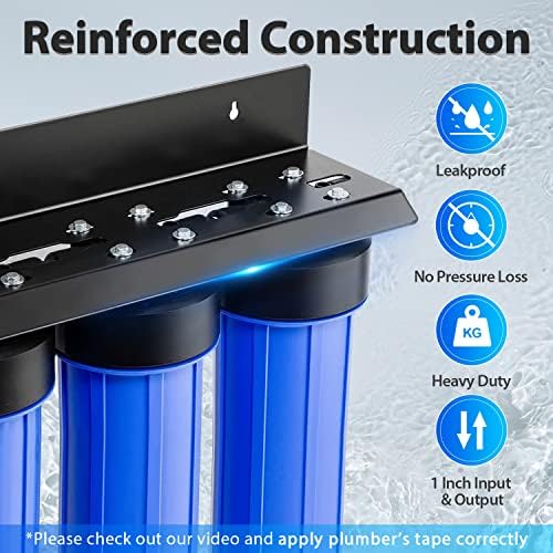 iSpring WGB32B-PB+AHPF12MNPT16X2 3-Stage Whole House Water Filter System, Reduces Lead, Chlorine, Sediment Home Water Filtration w/ 3/4'' Braided Stainless Steel Hose Connectors - Image 2